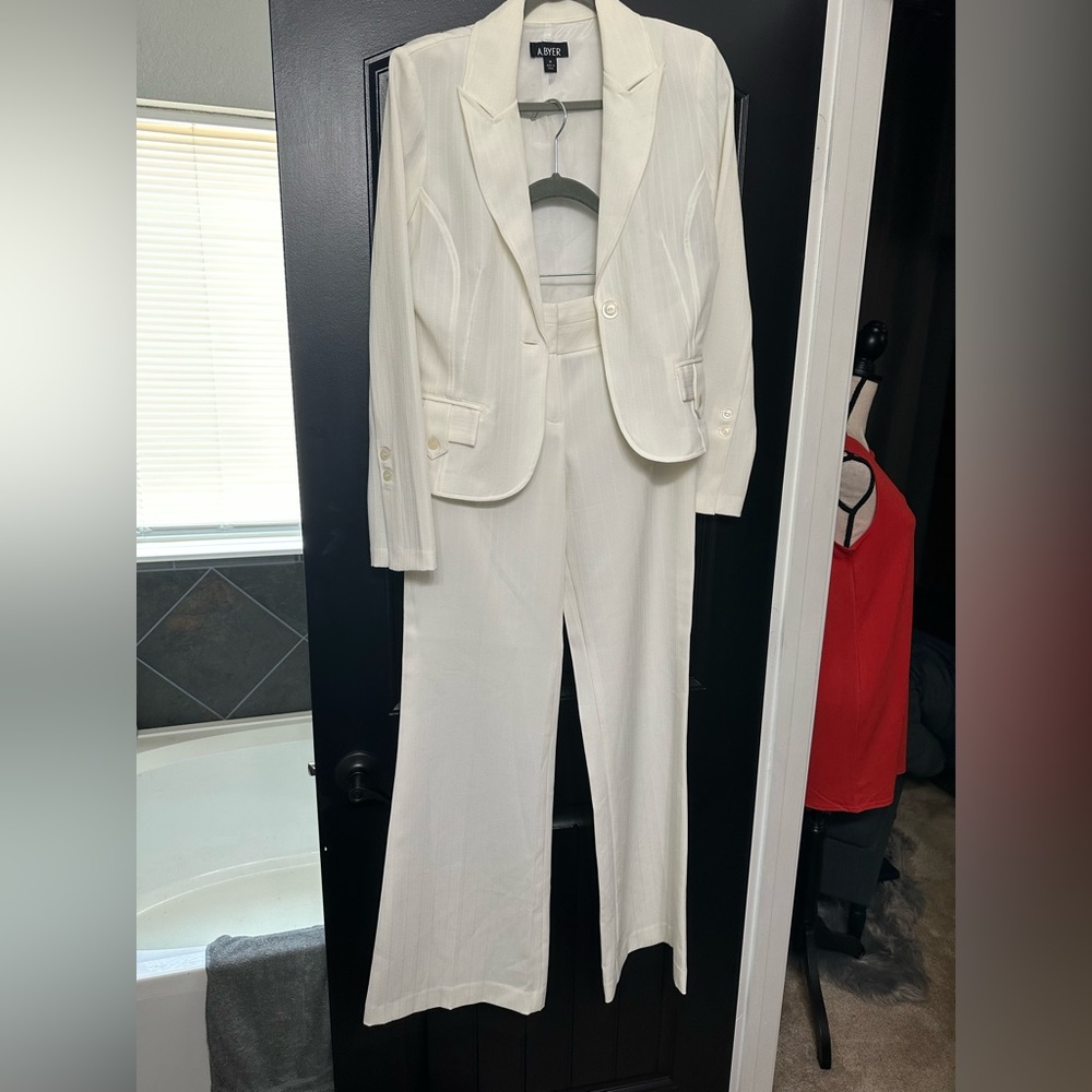 Cream Pinstripe Suit